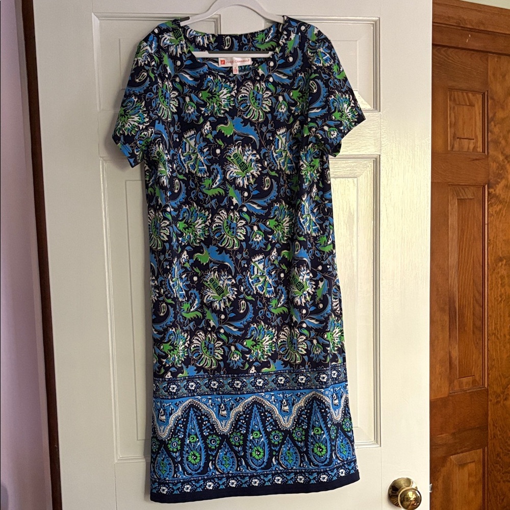 Jude Connally Blue and Green Paisley Midi Dress